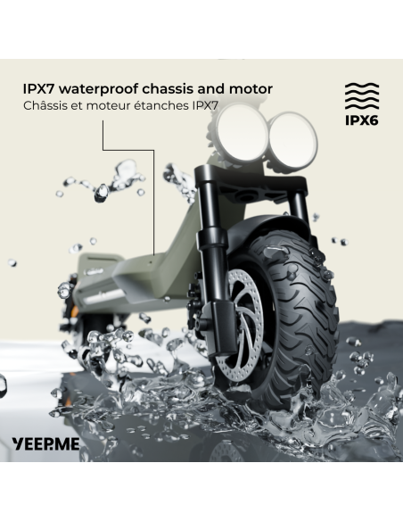 Etanchéité IPX7 moteur et batterie. IPX6 produit global